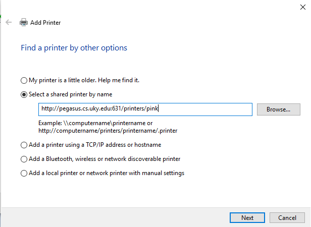 Windows IPP setup with print server.