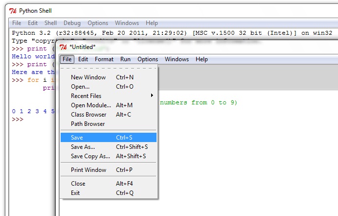 Writing, Saving and Running Python Programs with IDLE • The Hello World  Program